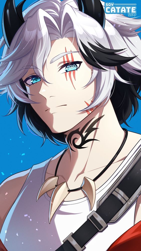 SurpriseMe! Portrait commission for Akhiro on VGen, featuring their Vtuber avatar, looking down at the viewer.