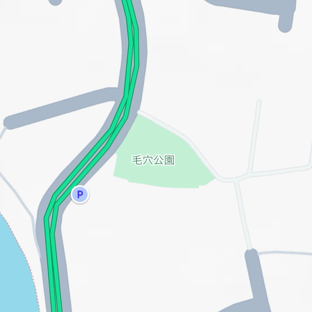 地図アプリのスクリーンショット。毛穴町の毛穴公園を表示した地図の画像。