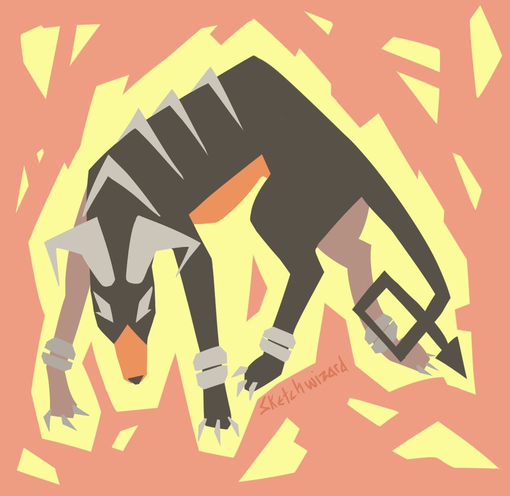 the pokemon Houndoom, rendered in a colorblocked, lineless style.