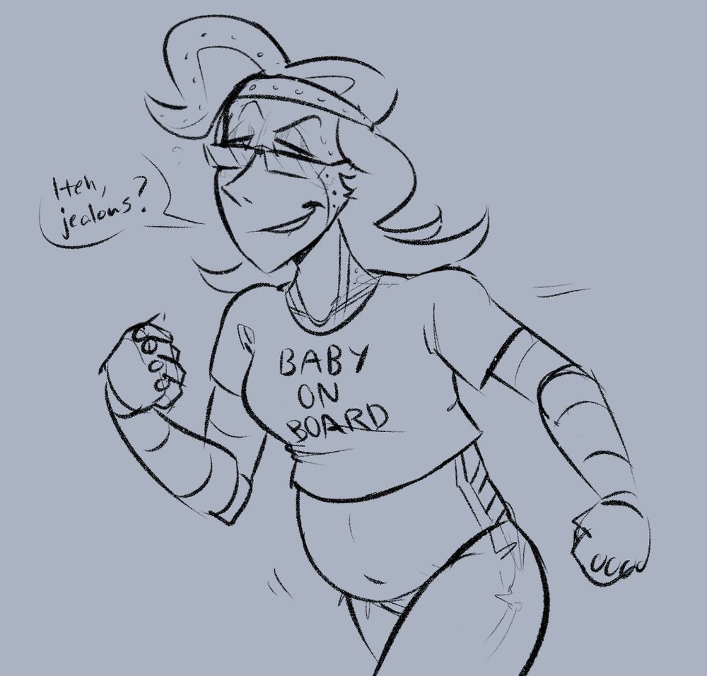 pace but he's pregnant and going on a jog. he's looking smugly at the camera and saying "Heh, jealous?"