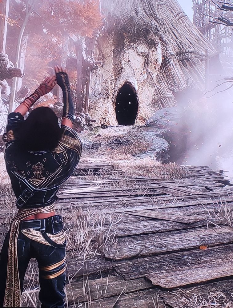 (no spoilers) Screenshot of Expedition 33. Sciel is stretching in the foreground to the left side, and in the center is the very vaginal looking hole in Reacher