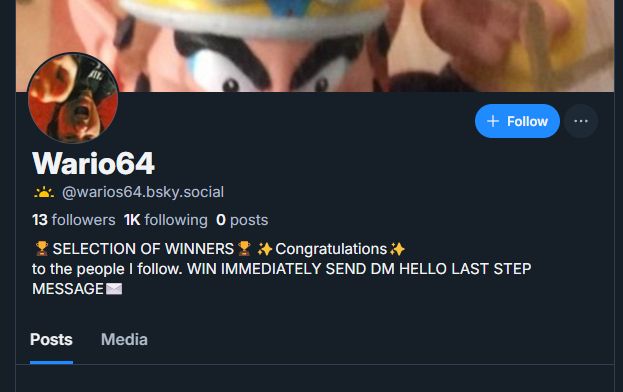 Account impersonation: https://bsky.app/profile/warios64.bsky.social
