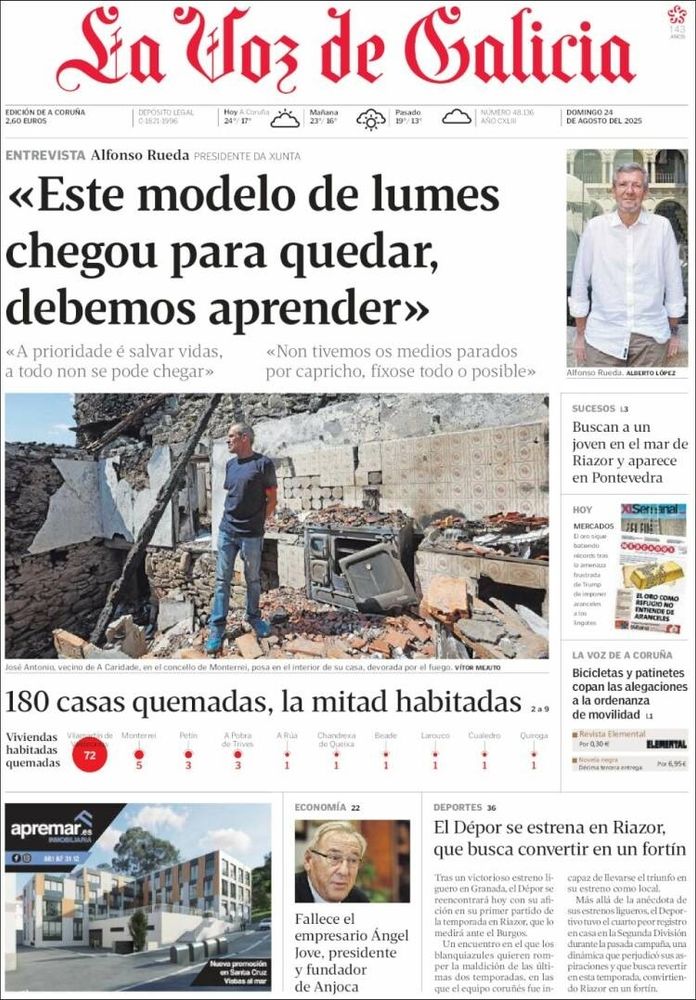 Cara de "La Voz De Galicia", Domingo 24 de Agosto do 2025.