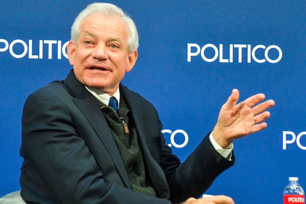 Photo of interview of Rep. David Schweikert (R-AZ) before a Politico backdrop.