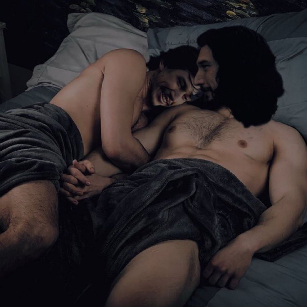 a manipulated image of snuggle time between two characters