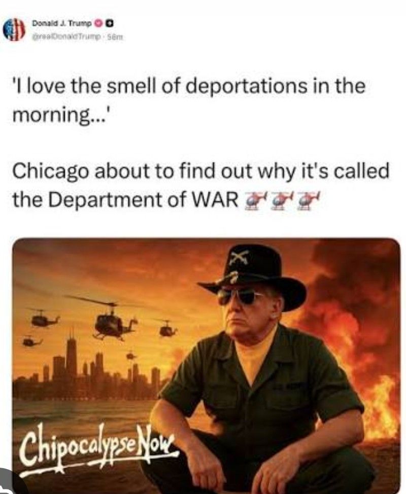 tRump mis-quoting Apocalypse Now "I just love the smell of deportations in the morning"