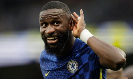 Rudiger holding a hand to his ear