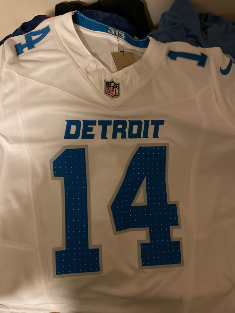 The front of a Amon-Ra St. Brown Detroit Lions jersey