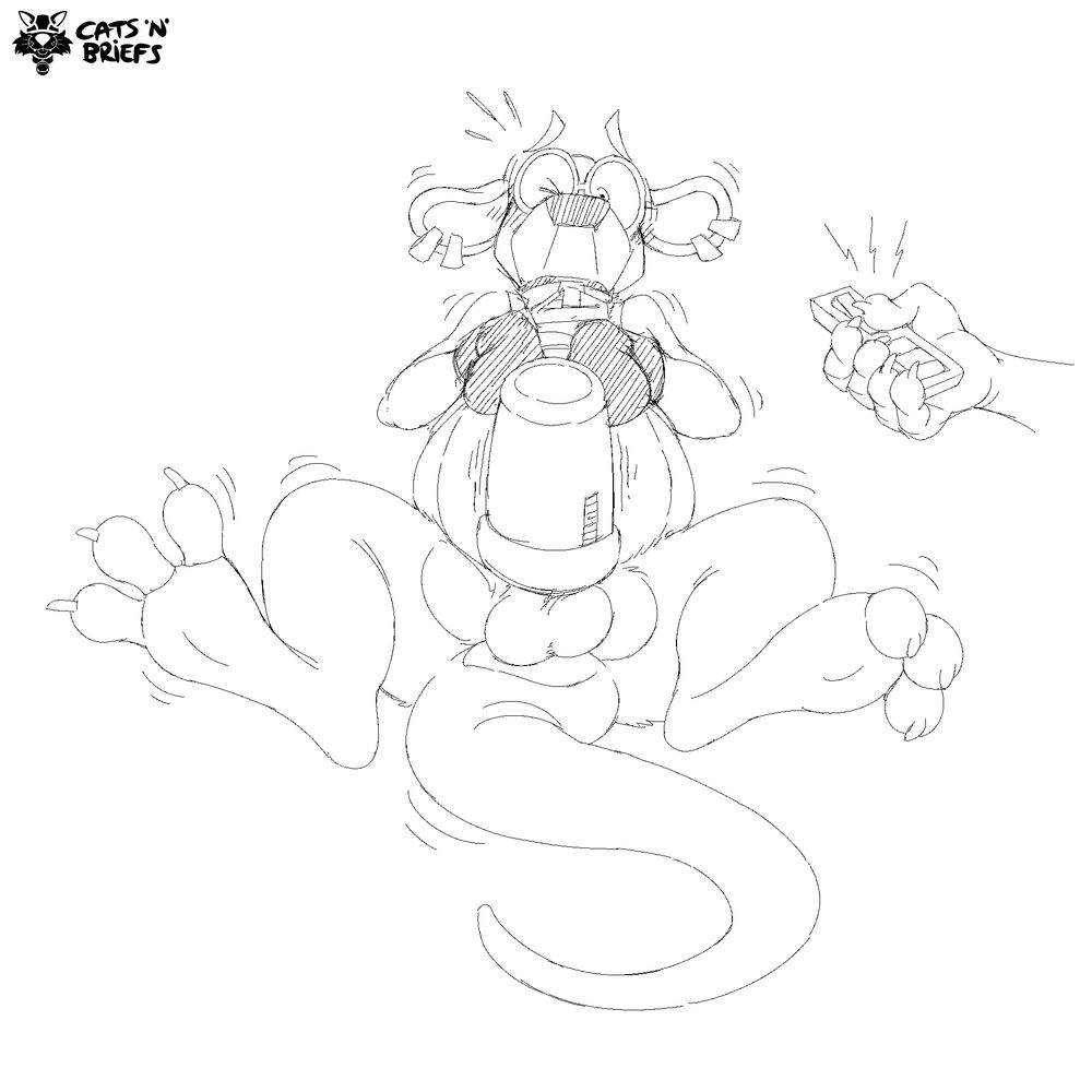 Meerpup laying on his back with a toy on his bits while someone taunts him with the remote.