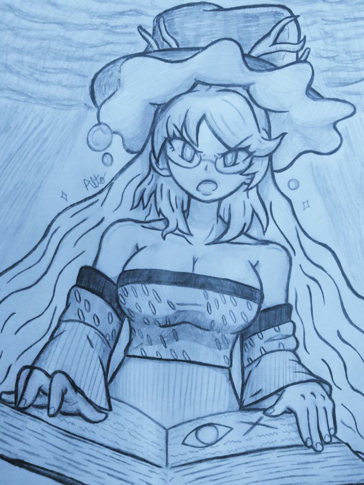 A sketch of Saga Kuramu from the Touhou Project Fan game, "東方潮聖書 ～ Sapphire Panlogism"