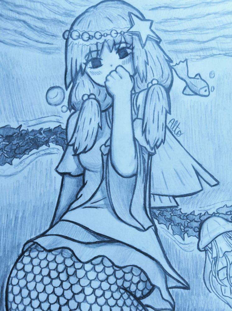 A sketch of Iroha Tsubasa from the Touhou Project Fan game, "東方潮聖書 ～ Sapphire Panlogism"