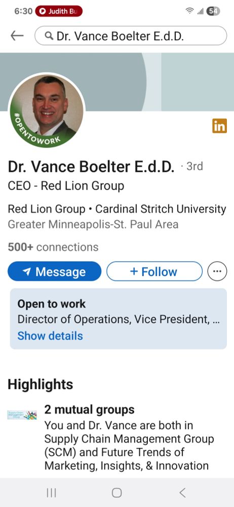 An image of the front page of Boelter's LinkedIn page.