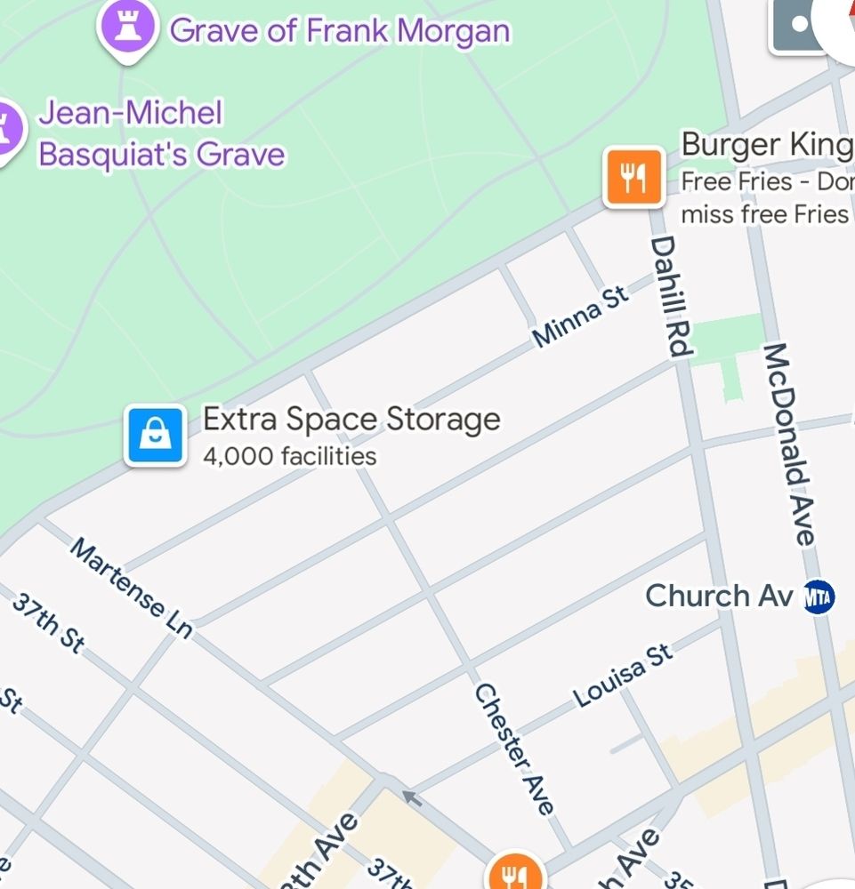 Google Maps screenshot of the area just south of the cemetery