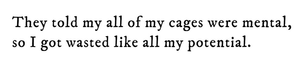 Black text on white background reading: They told my all of my cages were mental, so I got wasted like all my potential.