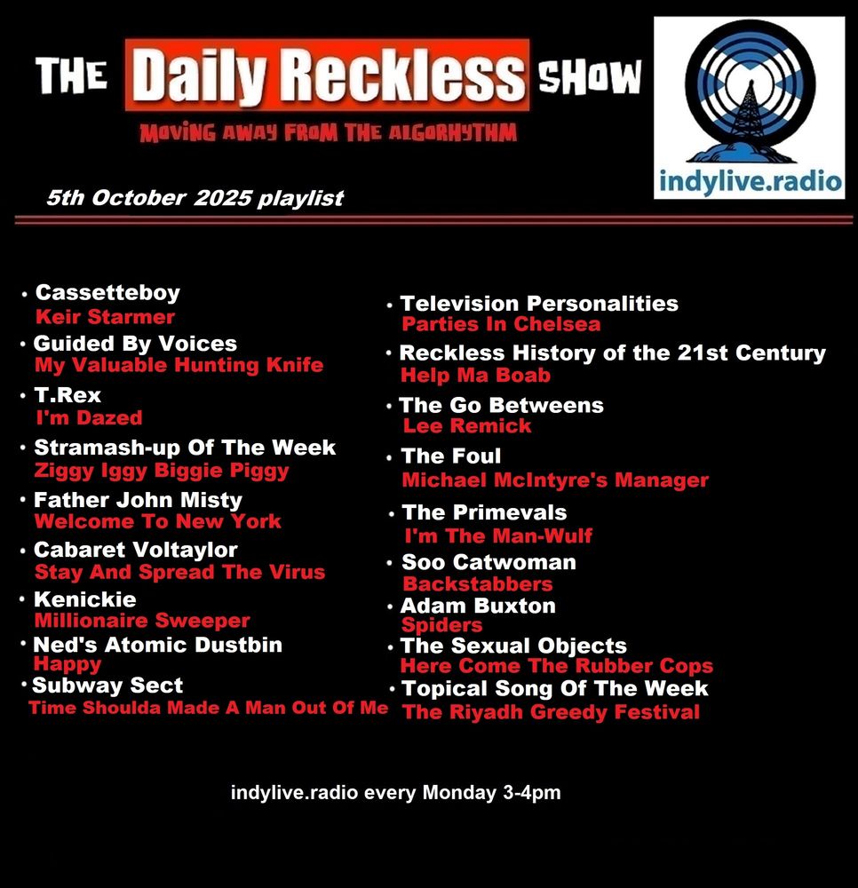 Daily Reckless radio show episode 86 tracklisting.