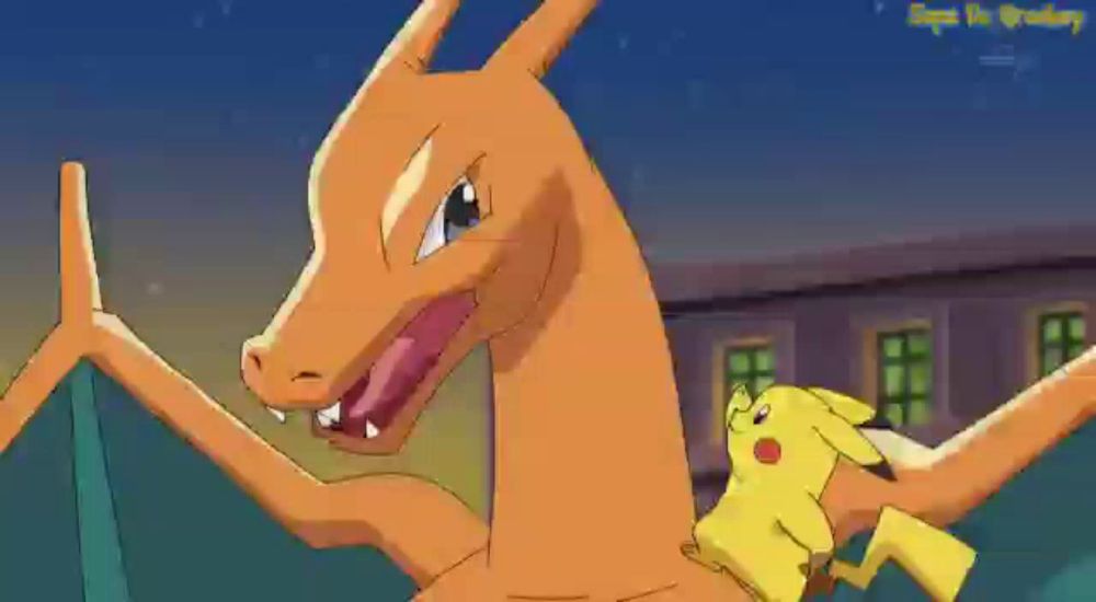 a pikachu is sitting on the back of a dragon giving a thumbs up .