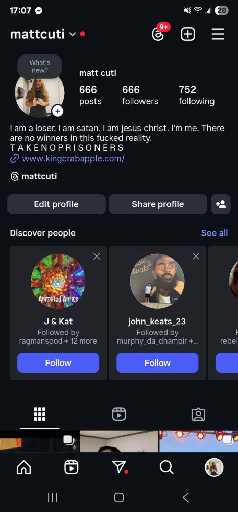 My Instagram homepage. I currently have 666 posts AND 666 followers #hailsatan 