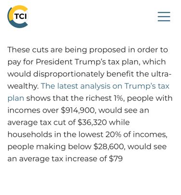 The cuts for people >$914,900 in income.  Tax cut of $36,320.  The lowest 20% in income <$28600 would see an average tax increase of $79!!!