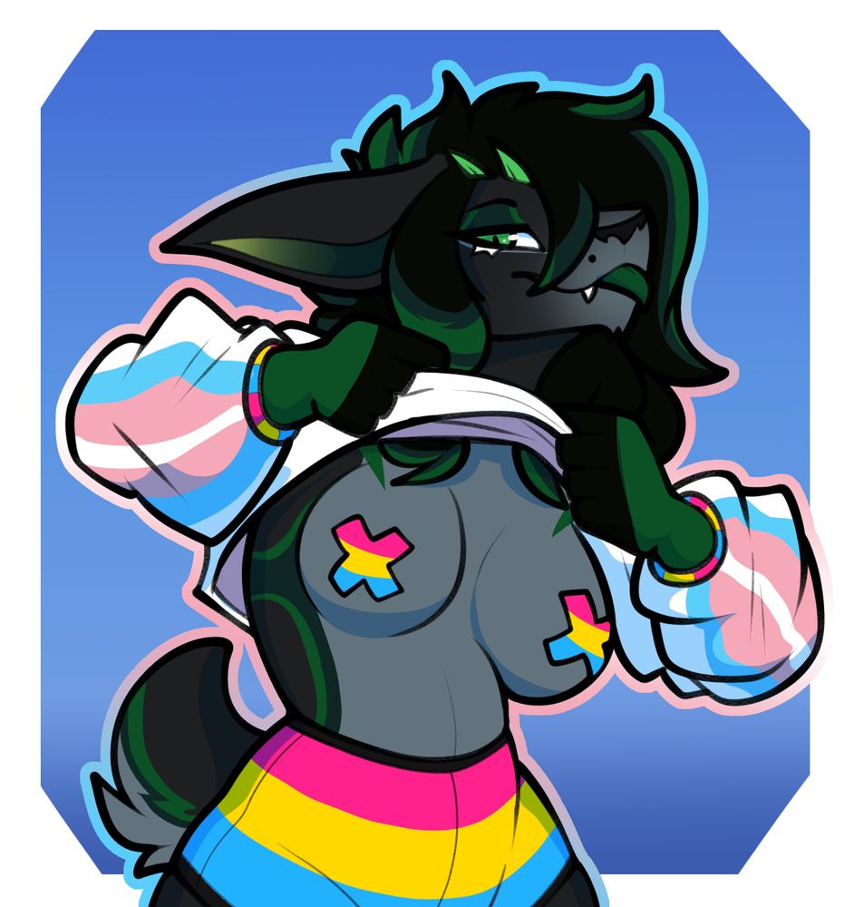 Pride art featuring Dygemi! Featuring the Pan pride and Transgender pride colors. This version has black lineart