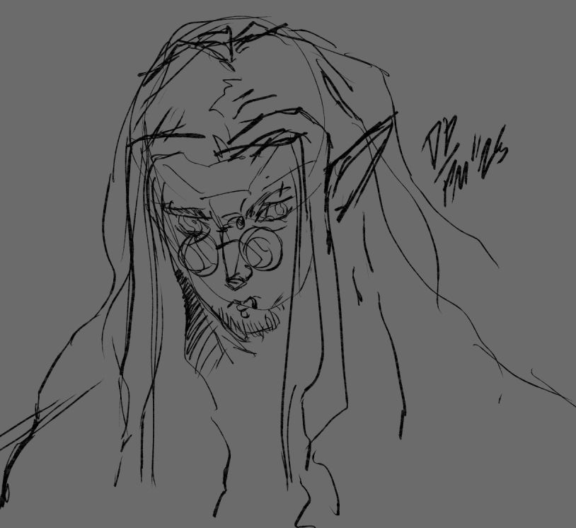 Older boss covered in long hair