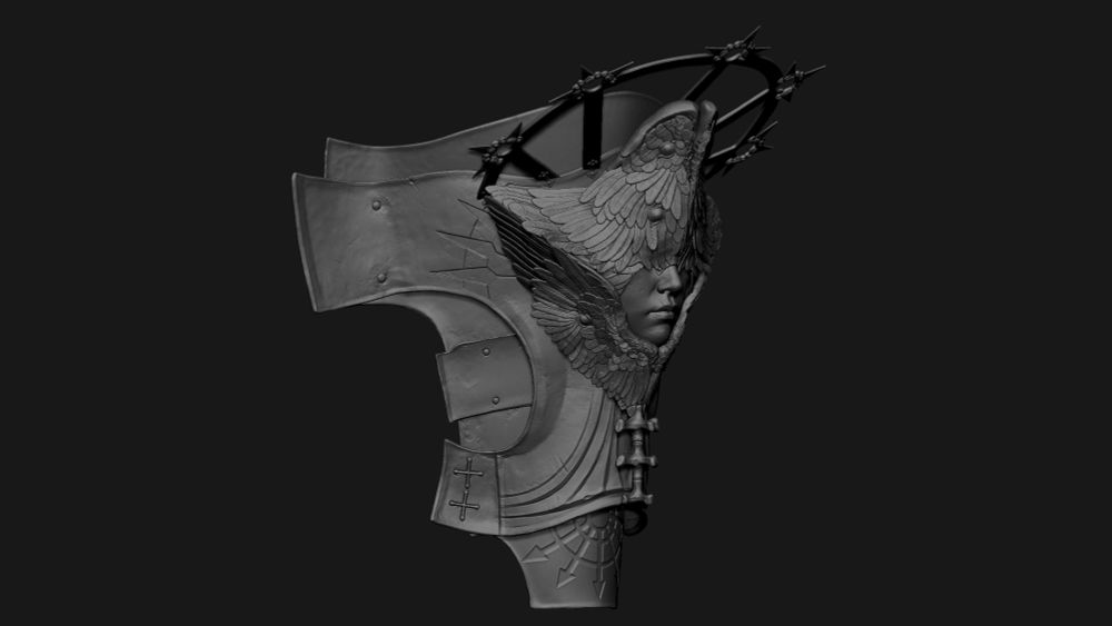3D shoulderpiece/armor sculpt side view