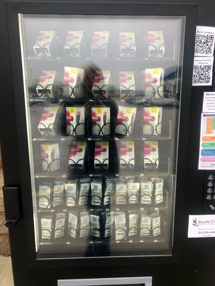 Narcan and fentanyl test strips in a vending machine 