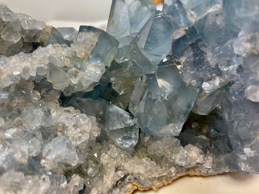 Close up view on blue crystal faces 