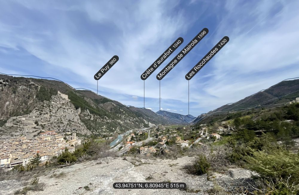 Panoramic view toward the East from Entrevaux (04) showing the Var valley and surrounding mountains 