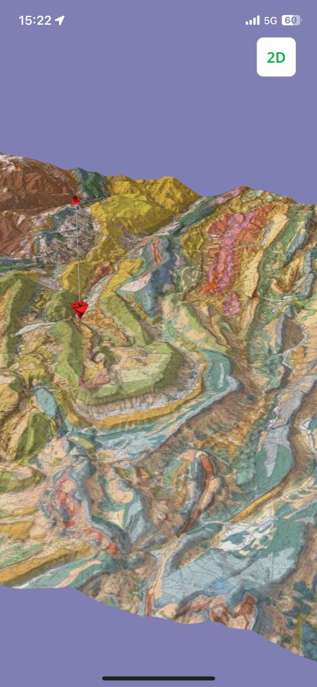 3D view of the surface geology wrapped over a digital elevation model 