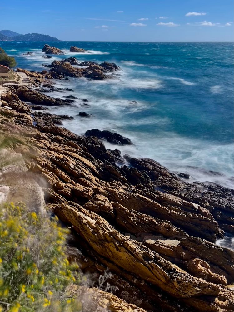 Long exposure picture of rocky outcrops along the Mediterranean 
