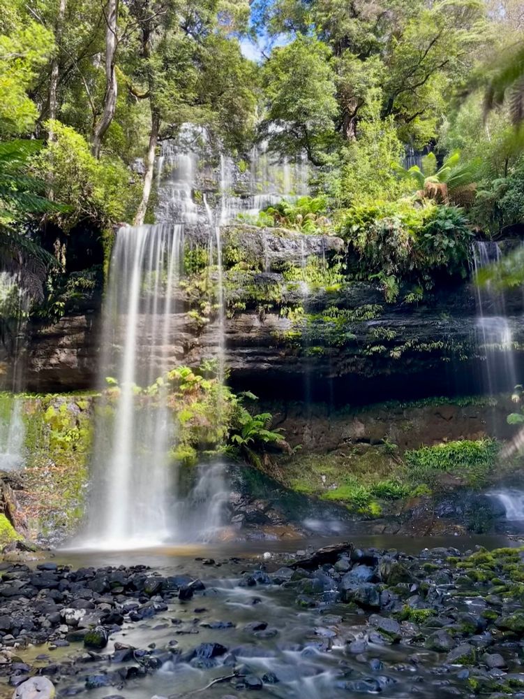 High waterfall in luxurious forest 