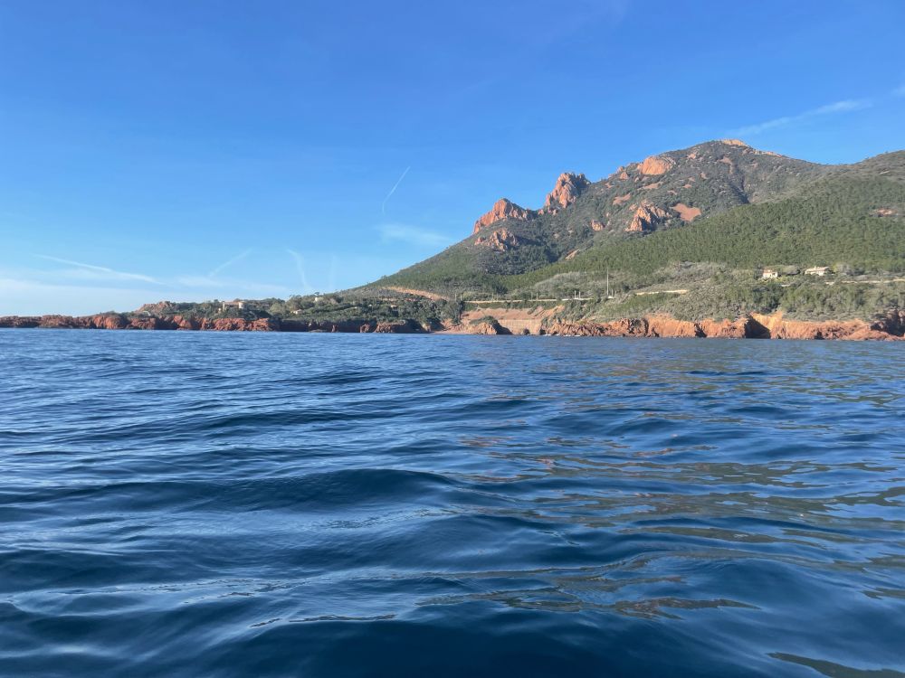 Red rhyolites of the Esterel massif viewed from the sea