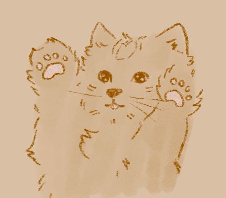 digital drawing of cat with paws raised and tongue sticking out