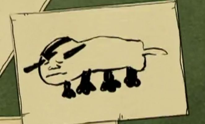 a badly drawn drawing of appa from avatar the last airbender. appa is a flying bison with six legs and an arrow on its head.