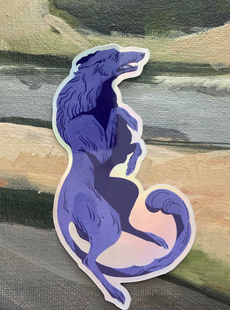 holographic sticker of a purple wolfhound