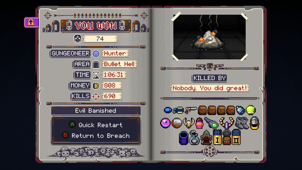 Lich killed in 1:06:31 with The Hunter. 808 casings collected, 690 kills