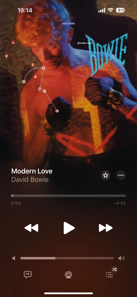 Screen shot of the song Modern Love by David Bowie on Apple Music 