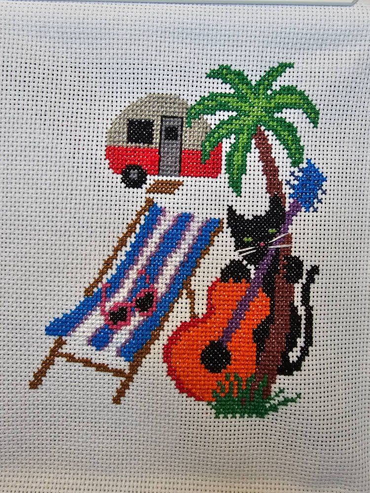 Camper with chair and cat