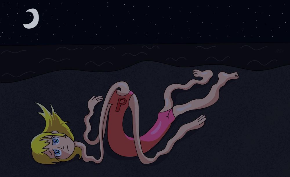 Plastic Peach is tired after arriving on the island 