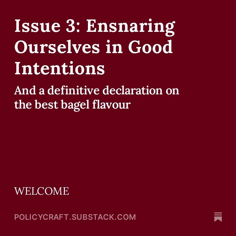 Issue 3: Ensnaring Ourselves in Good Intentions. And a definitive declaration on the best bagel flavour. Policycraft.substack.com 