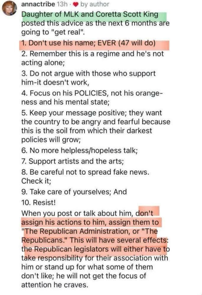 List of action steps to resist 47. 