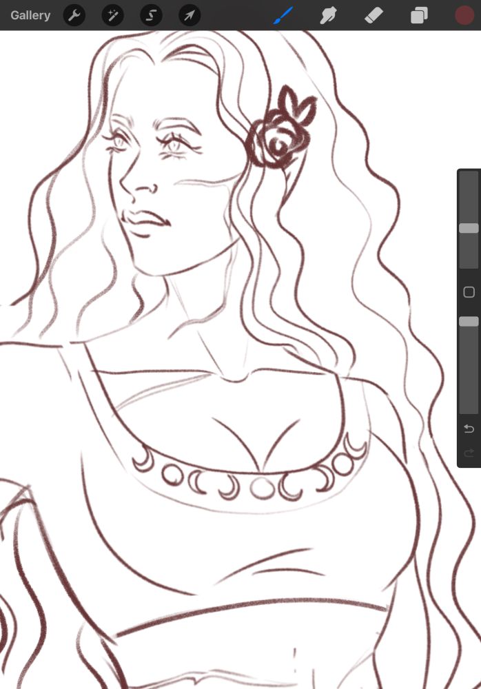 A sketch of a woman with a rose in her hair