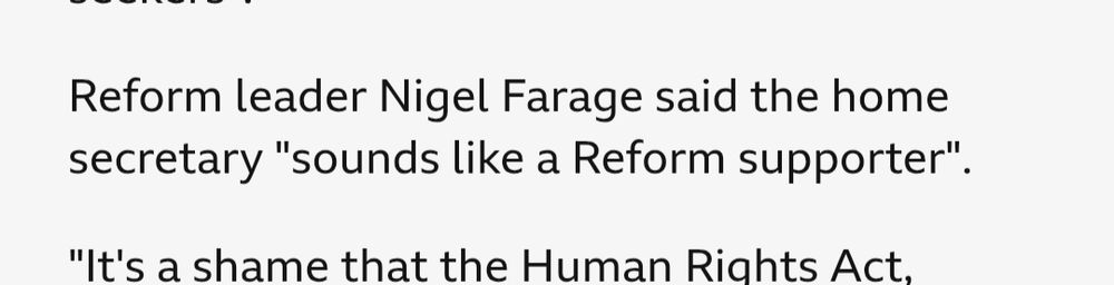 Reform leader Nigel Farage said the home secretary "sounds like a Reform supporter".