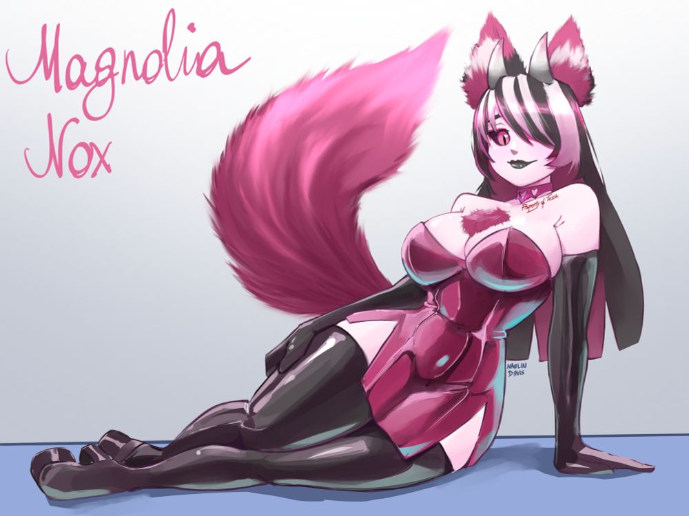 Magnolia Nox laying on her side while leaning on her arm