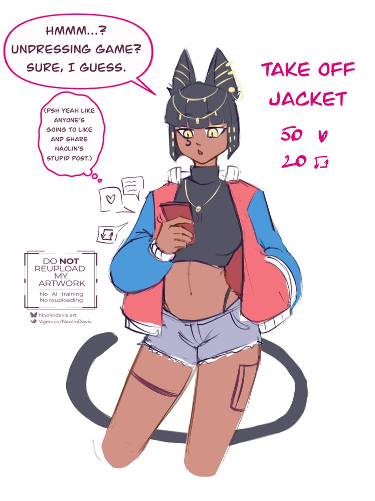 Bastelle looking on her phone, being on social media and saying "Hmm? Undressing game? Sure, I guess."

Under it, she thinks:; "Psh, yeah, like anyhone's going to like and share Naolin's stupid post.") 