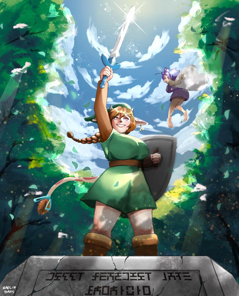 Wrenmoo, a cow Vtuber as link from Zelda A Link To The Past with ItsNoelleNow as a fairy. 