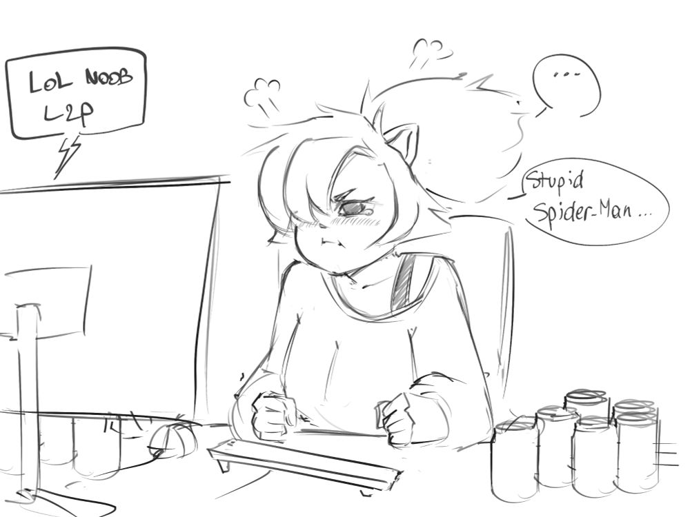 Noah redeemed a 10m sketch and asked me to draw Nuki losing a game in marvel rivals. 