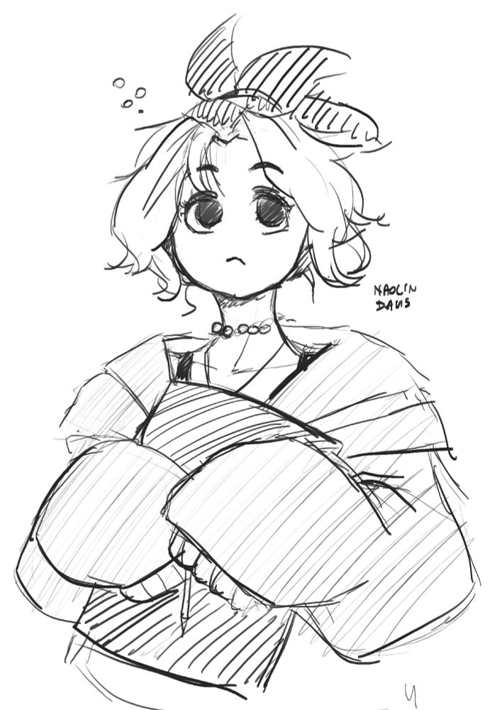 The drawing features a sketch of Mars (or Crechure) wearing a hooding and holding her drawing tablet. 