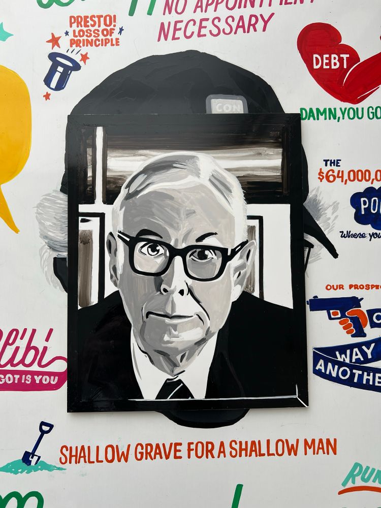 Charlie Munger painting based on 70’s Berkshire Hathaway photo