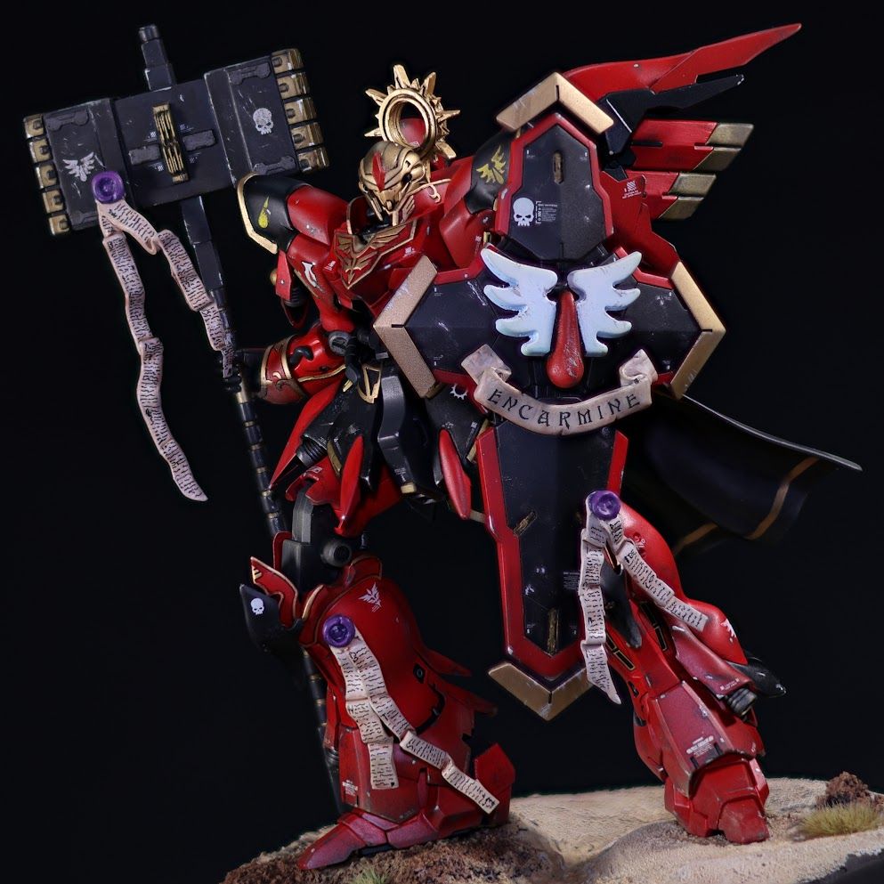 A Custom painted Blood Angels themed Sinanju from Gundam Unicorn.